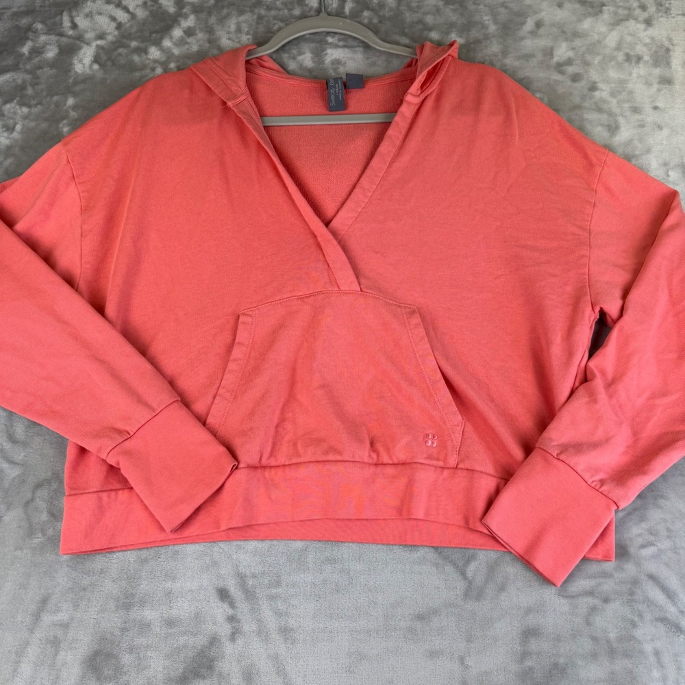 Sweaty Betty Hoodie Womens Medium Coral V Neck Long Sleeve Pullover Top (1321)